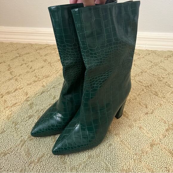 Lishan Women's Green Faux Croc Embossed Side Zip Ankle Boots Size EU41 - Picture 2 of 9